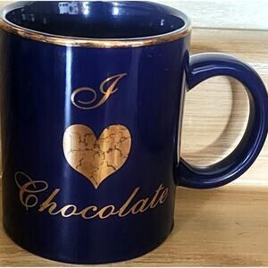 Russell Stover Candies I Love Chocolate Advertising Coffee Mug Ceramic Blue
